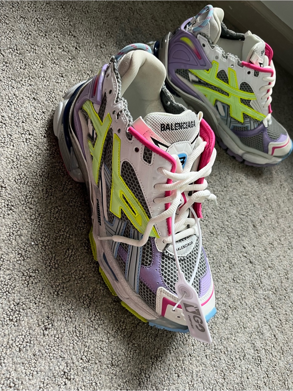 Balenciaga White Lavender Neon Yellow Pink Runner Sneakers